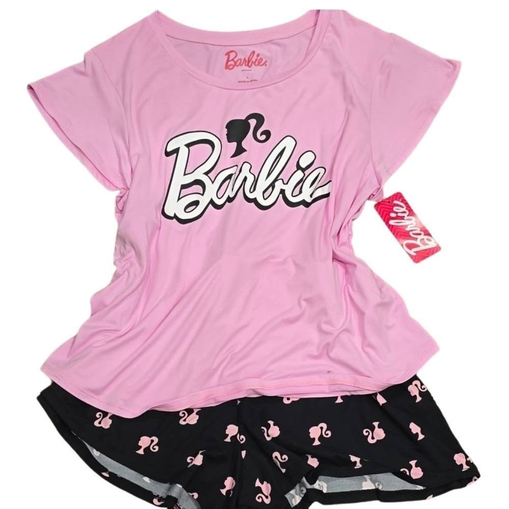 Barbie 2-PC Signature Logo Head Logo Short & S/S T-shirt PJ Set